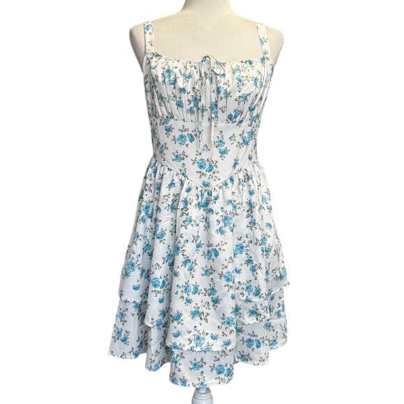 Scarlett Darkness Blue Floral Victorian Floral Milkmaid Dress NWT (Size M) - Picture 2 of 8